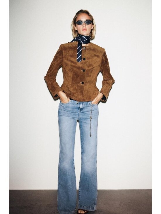 Zara Jackets & Blazers - Zara Womens Blazer Jacket Size S Brown Leather Flared Hem Peplum 6318/232 NWT